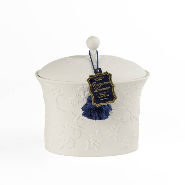 SEDA FRANCE : BERGAMONT LAVENDER BLEU Et Blanc 2 Wick Ceramic Candle 18 Ounce
