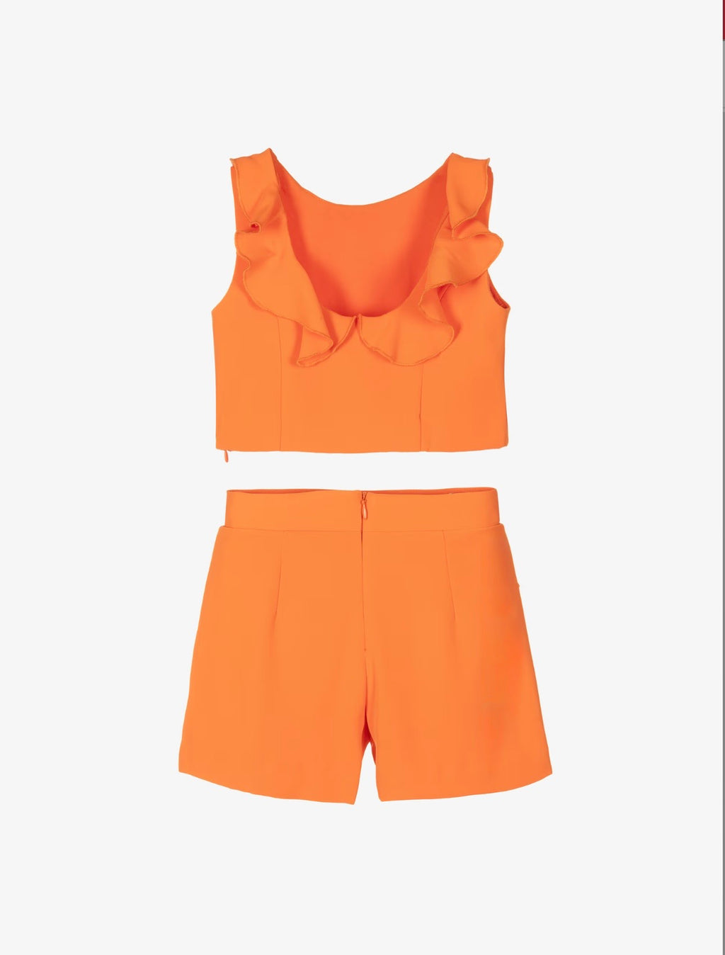 Abel & Lula Girls Bright Tangerine Ruffled Crepe Bermuda Short Set