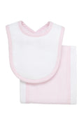 3 Martha’s: Light Pink and White Stripe Seersucker Drooler Bib and Burp Set