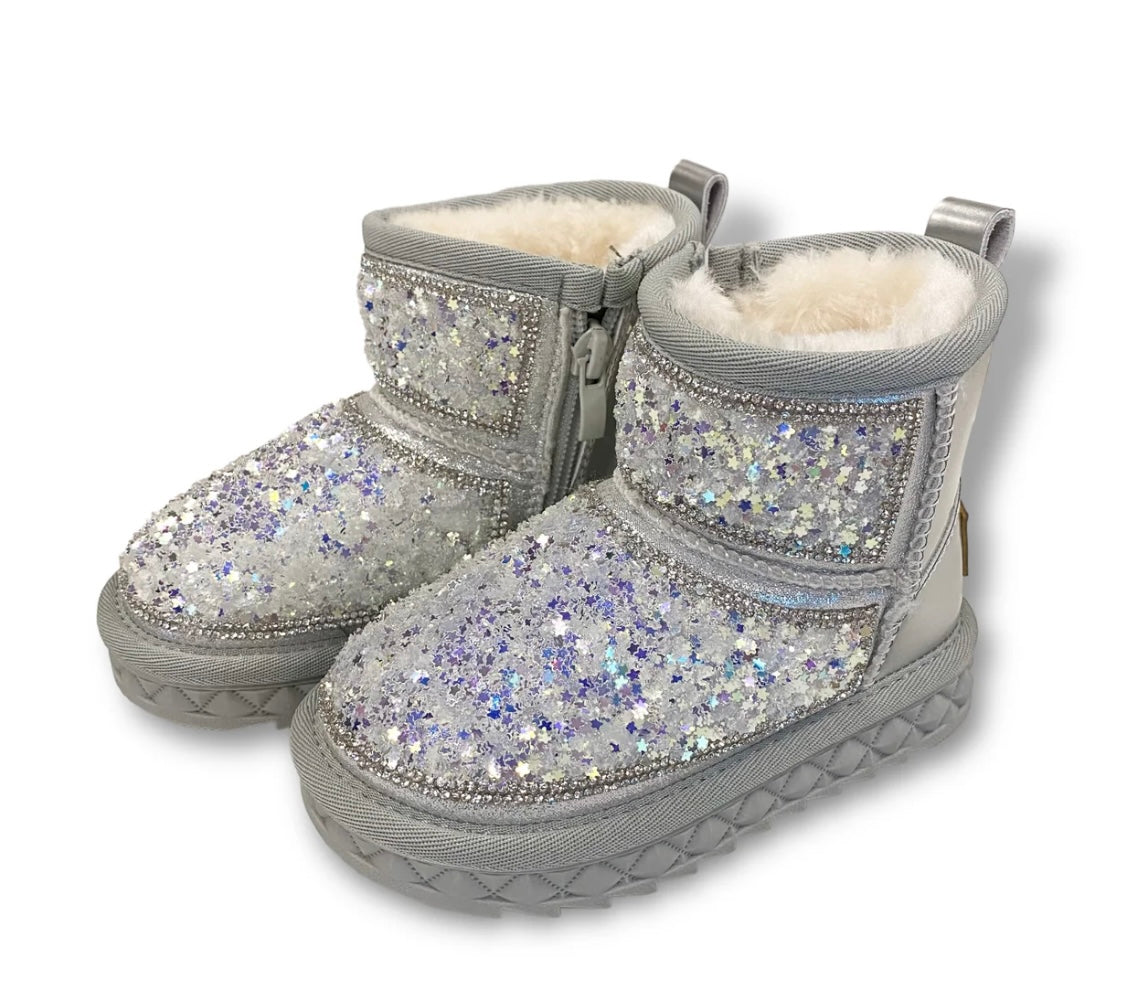 Doe A Dear Silver Mini Star Sequin Boots
