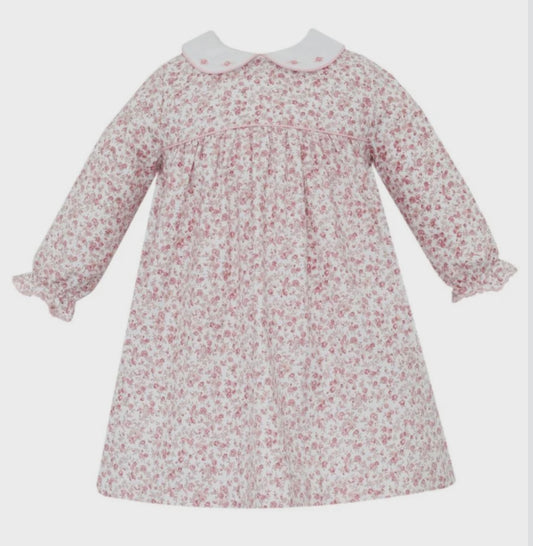 ANAVINI: PINK ROSES LIBERTY FLORAL TWILL FLOAT W/ WHITE COLLAR- non smocked