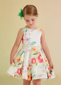 Abel & Lula Girls White with Hot Pink Floral Print Dress
