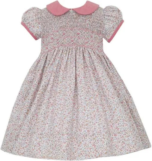ANAVINI : TINY LIBERTY FLORAL DRESS W/SOLID PINK COLLAR