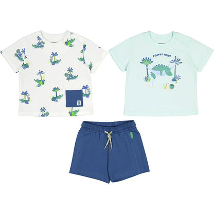 MAYORAL: BOYS DINO PRINT 3 PIECE SHORT SET