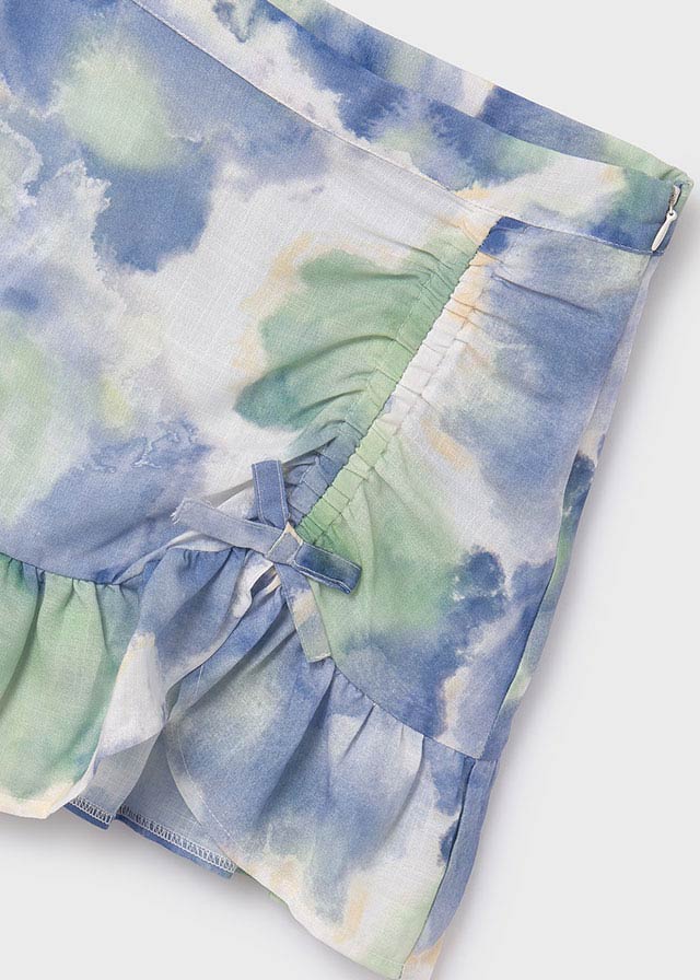 Mayoral: Bluesn Greens Yellow Watercolor Skirt