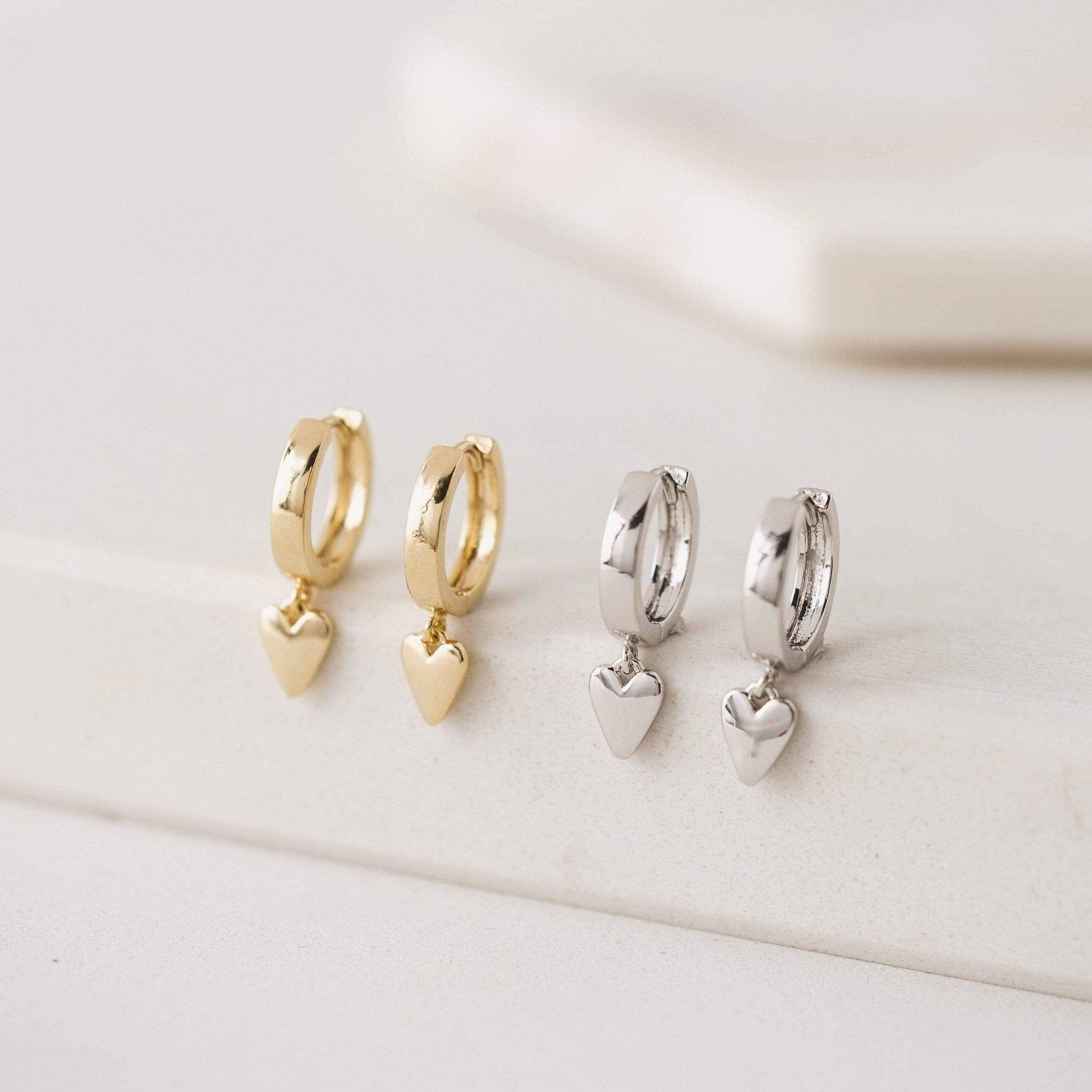 Everly Heart Huggie Drop Hoop Earrings