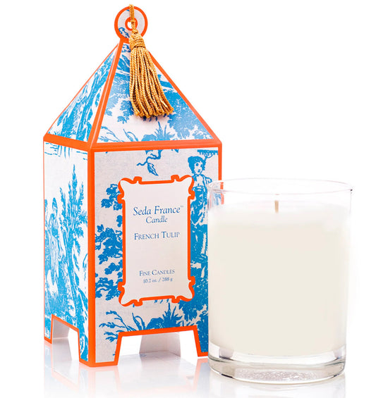 SEDA FRANCE : French Tulip Classic Toile Pagoda Box Candle 10.2 Ounce