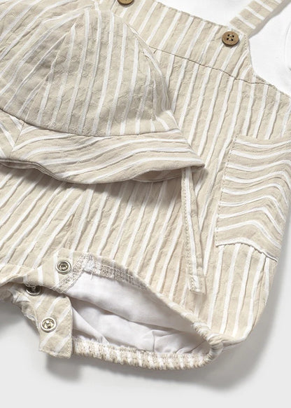 MAYORAL: INFANT BOYS STRIPED TAN ROMPER W/HAT