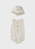 MAYORAL: INFANT BOYS MULTI STRIPE  ROMPER W/HAT