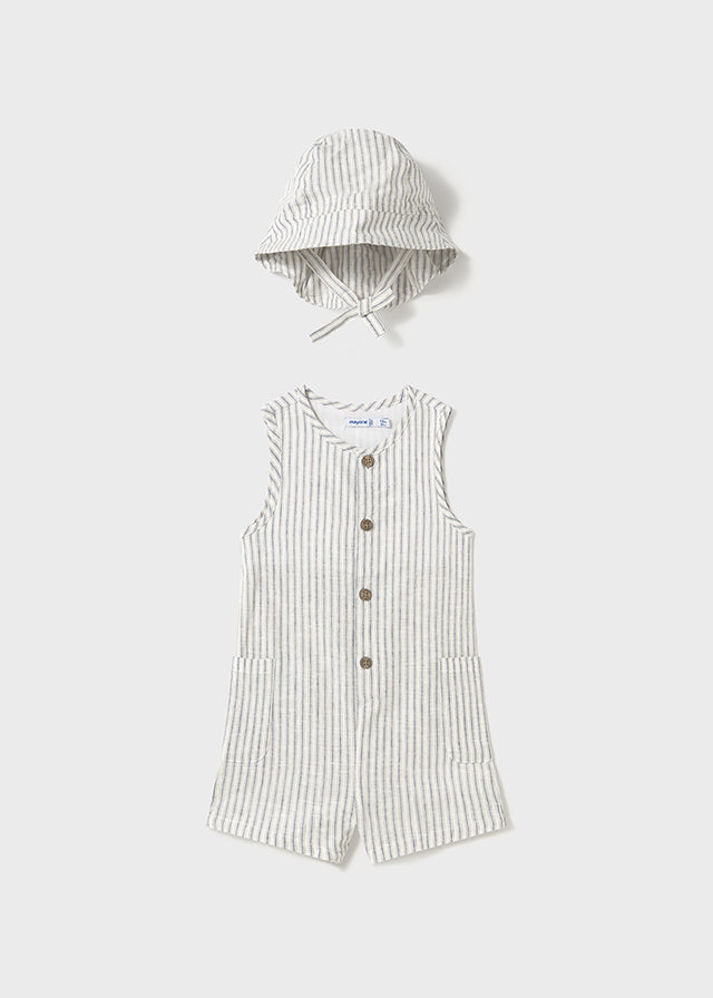 MAYORAL: BOYS STRIPED ROMPER W/HAT