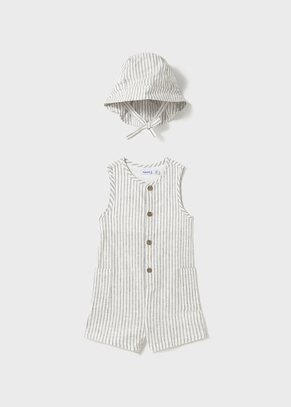 MAYORAL: BOYS STRIPED ROMPER W/HAT