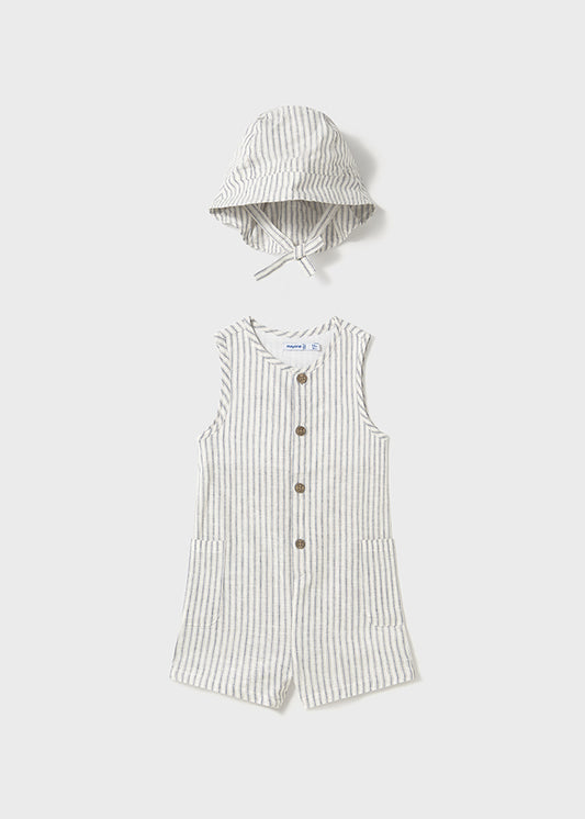 MAYORAL: BOYS STRIPED ROMPER W/HAT