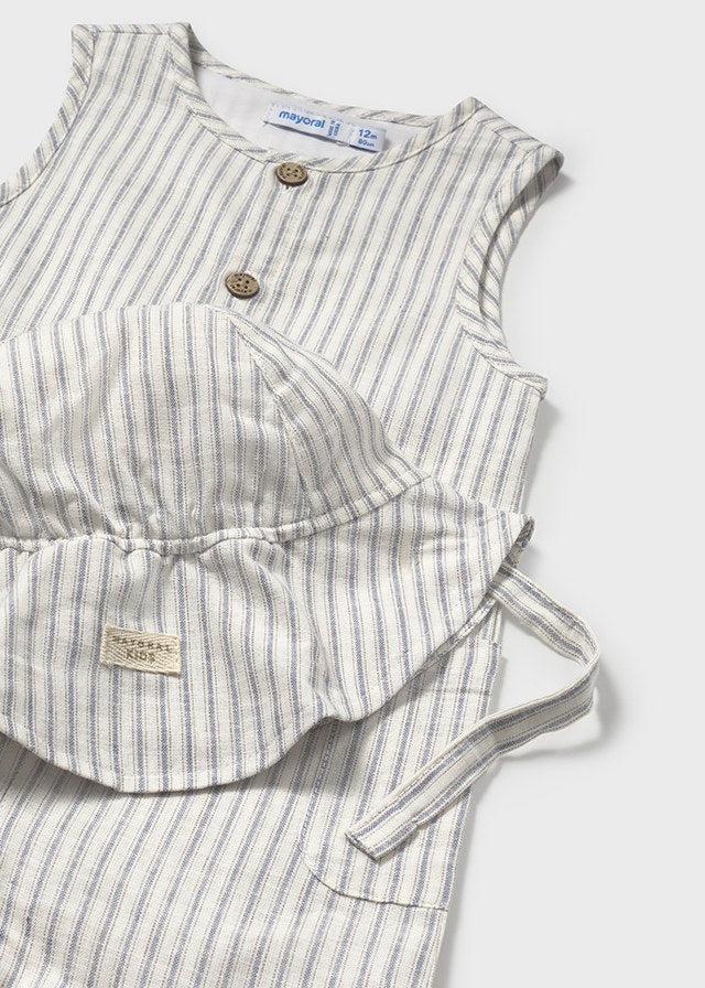 MAYORAL: BOYS STRIPED ROMPER W/HAT
