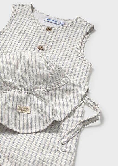 MAYORAL: BOYS STRIPED ROMPER W/HAT