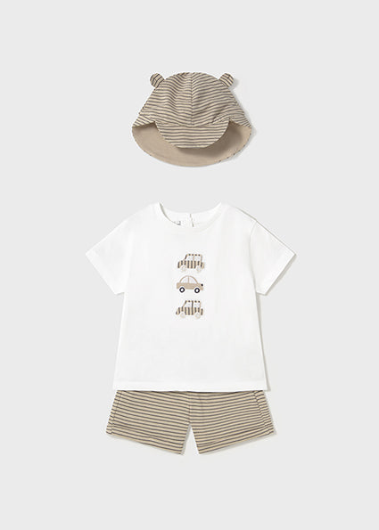 MAYORAL: BOYS 3 PIECE CAR EMBROIDERED SHORT SET