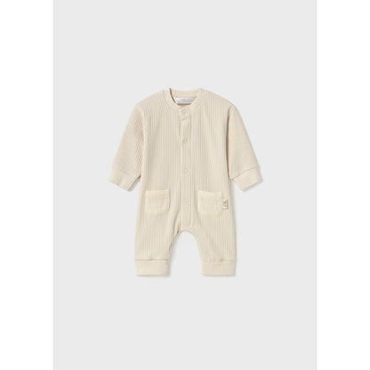 MAYORAL: NEWBORN LONG BUTTON FRONT ONESIE WITH BEAR DESIGN