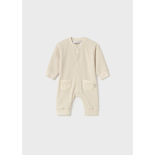 MAYORAL: NEWBORN LONG BUTTON FRONT ONESIE WITH BEAR DESIGN