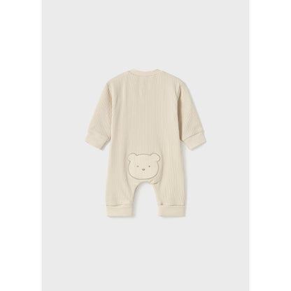 MAYORAL: NEWBORN LONG BUTTON FRONT ONESIE WITH BEAR DESIGN