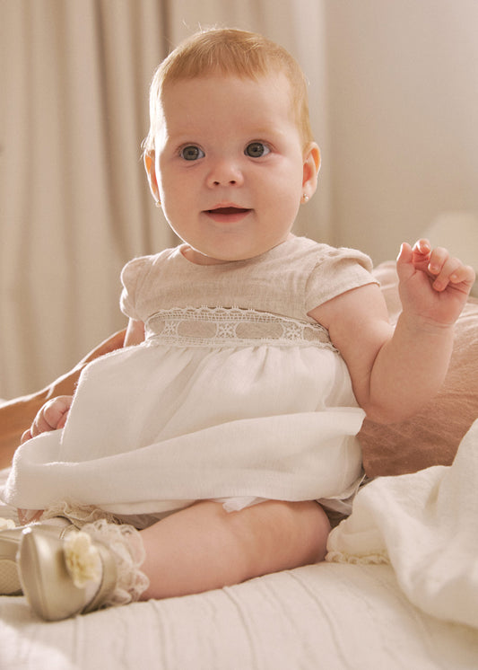 MAYORAL: TAUPE and White DRESS with Bloomers