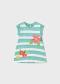 MAYORAL: BLUE & WHITE STRIPED DRESS WITH FLOWER PRINT
