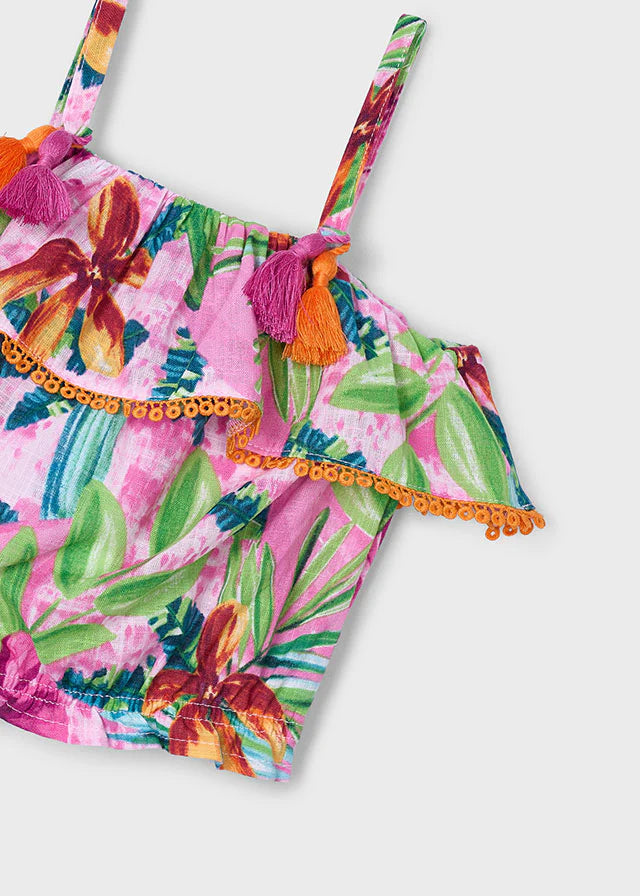 MAYORAL: GIRLS TROPICAL SHORT SET PINK