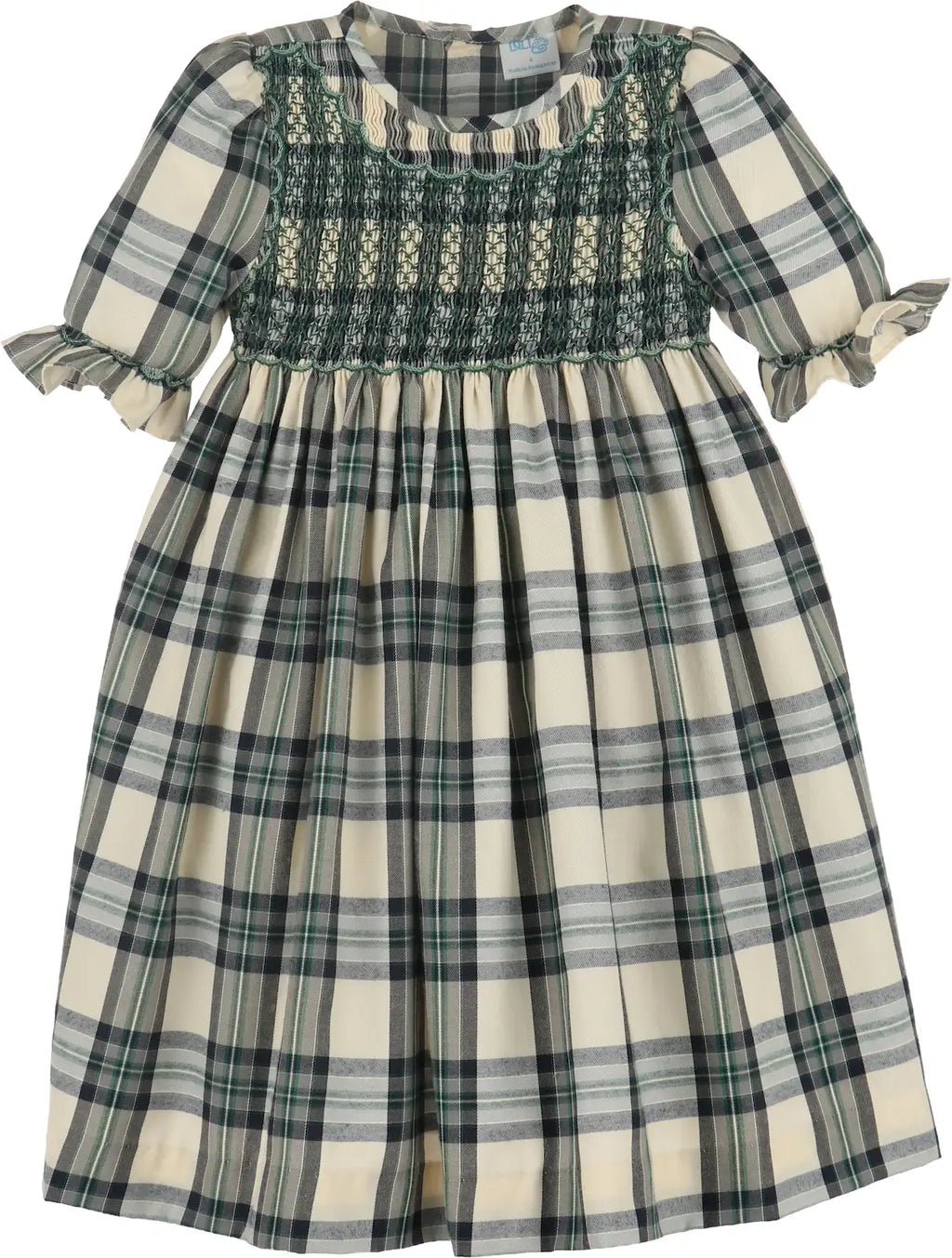 Luli & Me : Tea Time Checks Smock Dress - Green