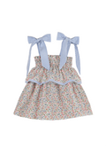 SOPHIE & LUCAS: FLORAL WITH LIGHT BLUE GINGHAM TRIM AMERICANA BOW DRESS
