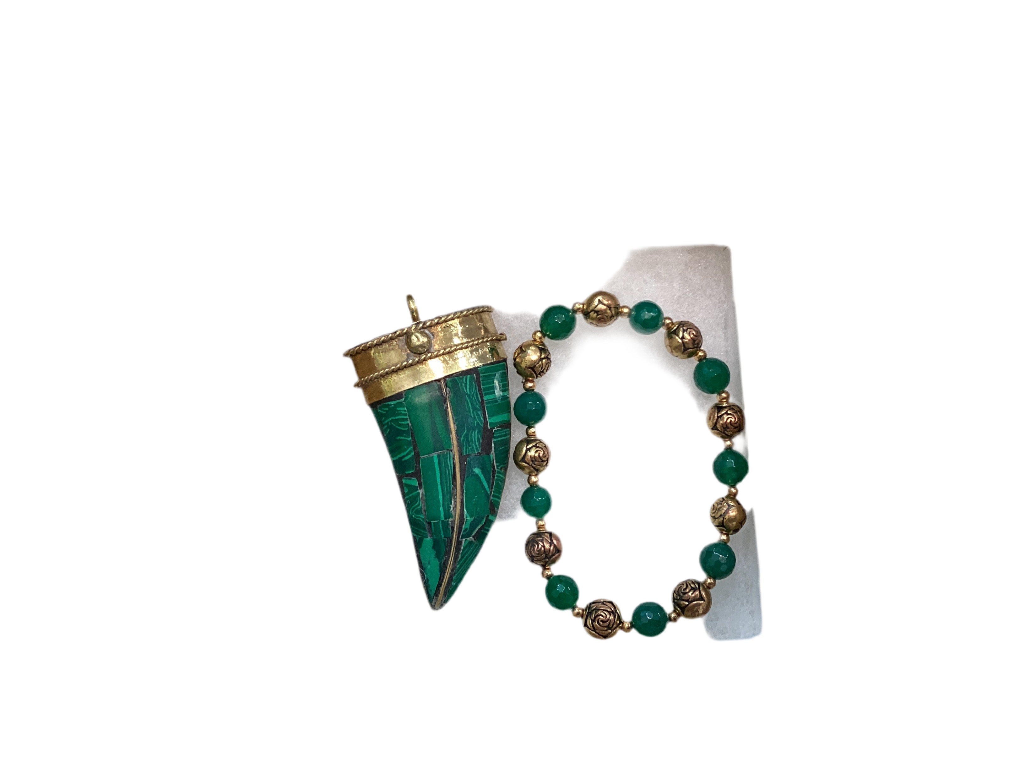 JADE/EMERALD ROSE BRACELET AND PENDANT