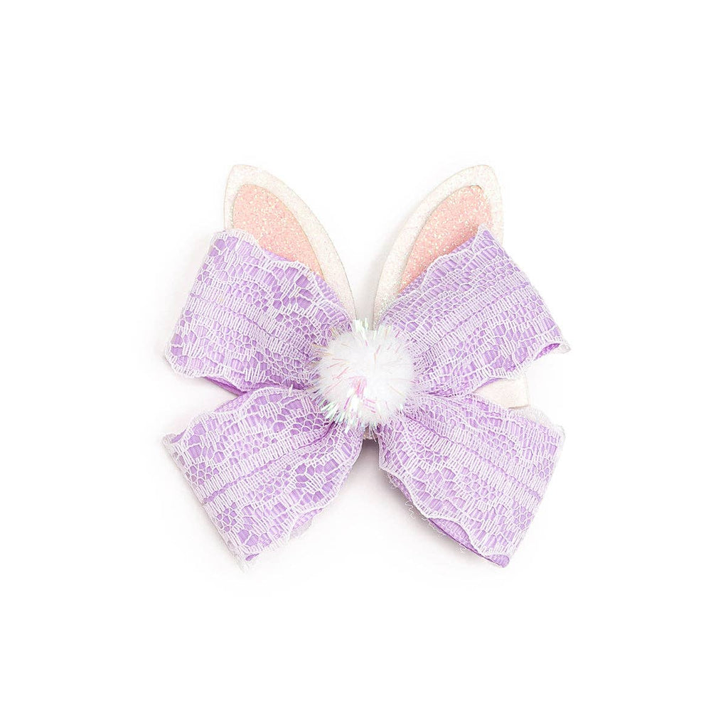 Sweet Wink: Lavender Lace Easter Bunny Bow Clip - Girls - Easter Basket