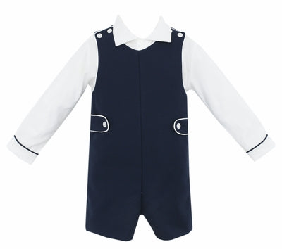 ANAVINI: NAVY BLUE BOY'S SHORT JON JON W/SHIRT L/S SET