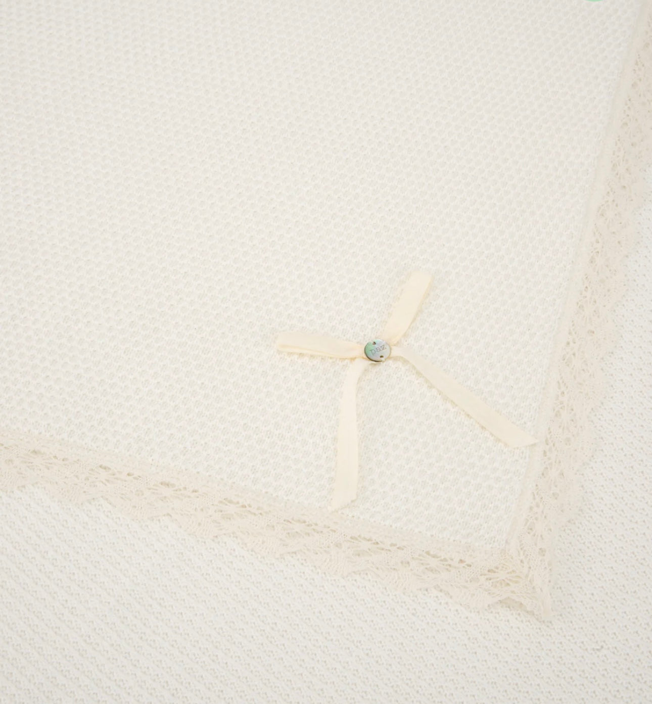 PAZ RODRIGUEZ: “PAZ V25” Cream Baby Blanket With Lace