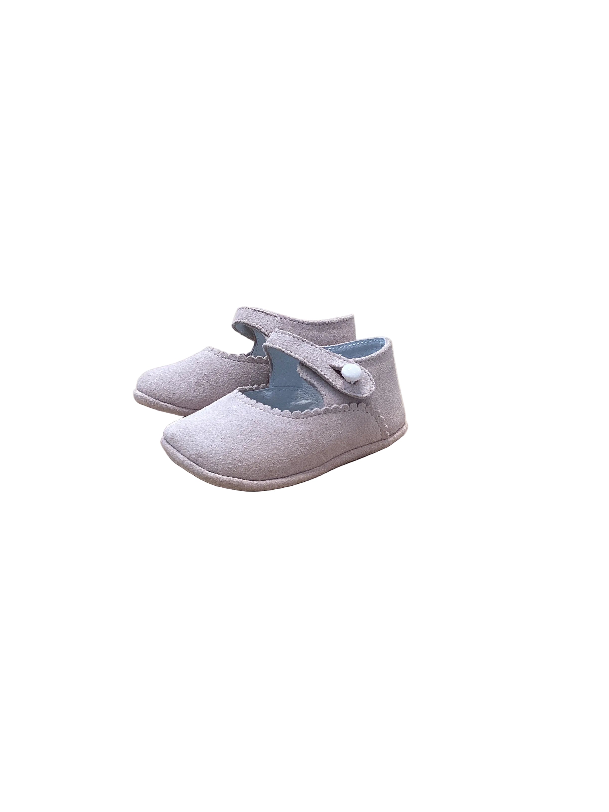 LEON SHOES: PINK SCALLOP SUEDE MARY JANE