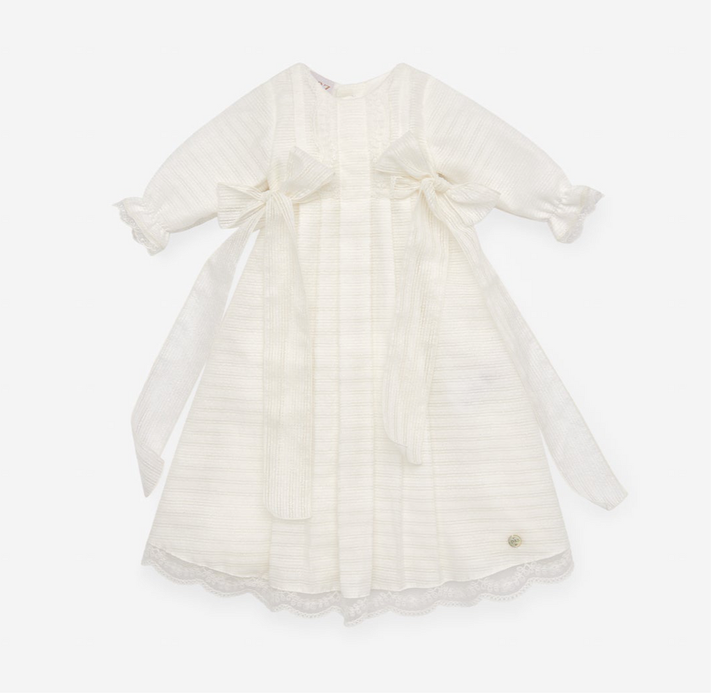 PAZ RODRIGUEZ: Baptismal Gown with bows on sides & Bonnet