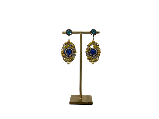 Yellow and Blue Rhinestone Dangling Earring
