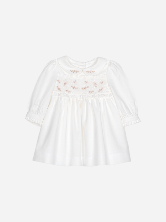 PATACHOU: WHITE SMOCKED FLOWER DRESS