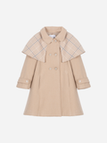 PATACHOU: BEIGE MOUFLON AND PLAID COAT
