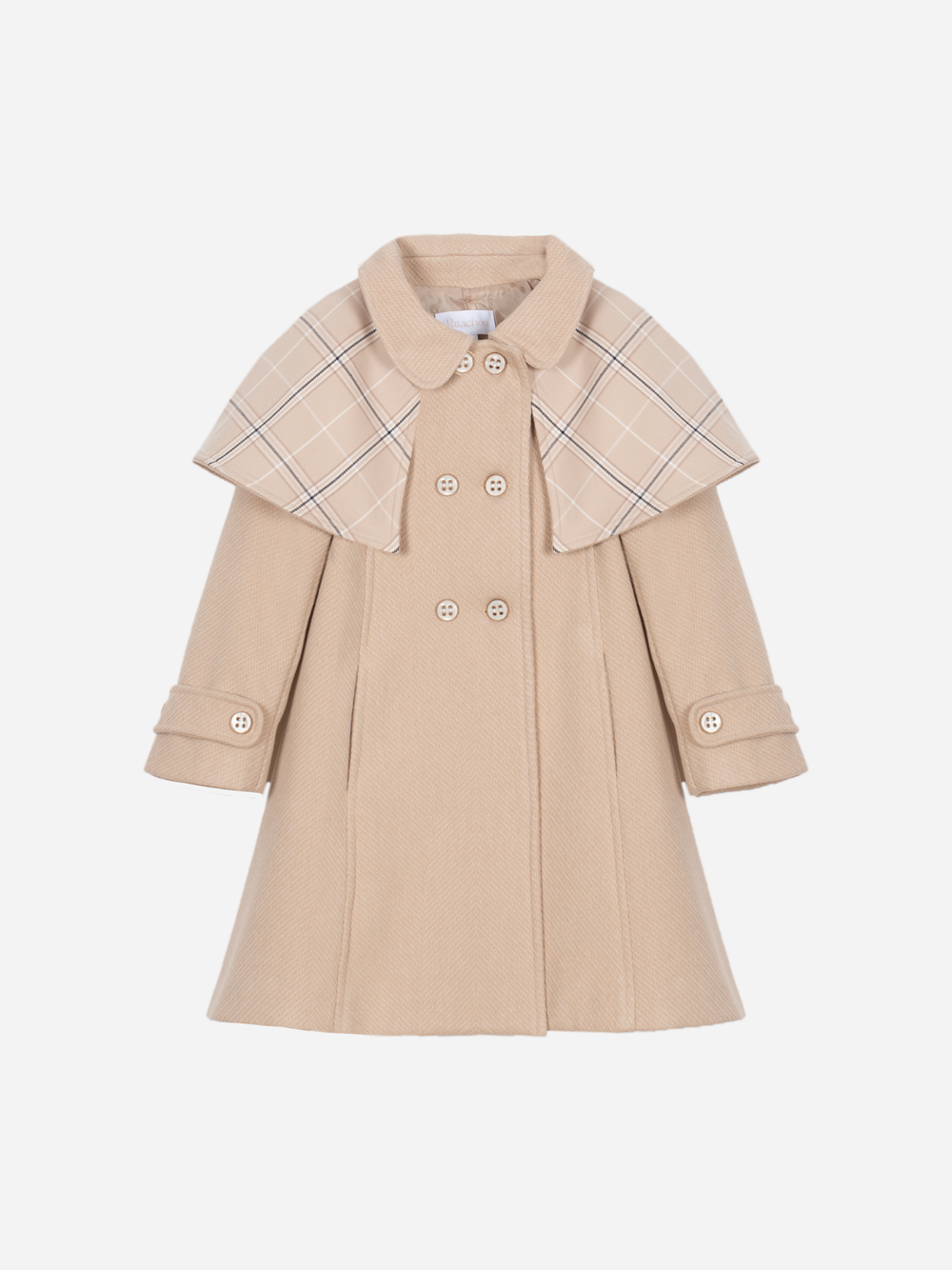 PATACHOU: BEIGE MOUFLON AND PLAID COAT