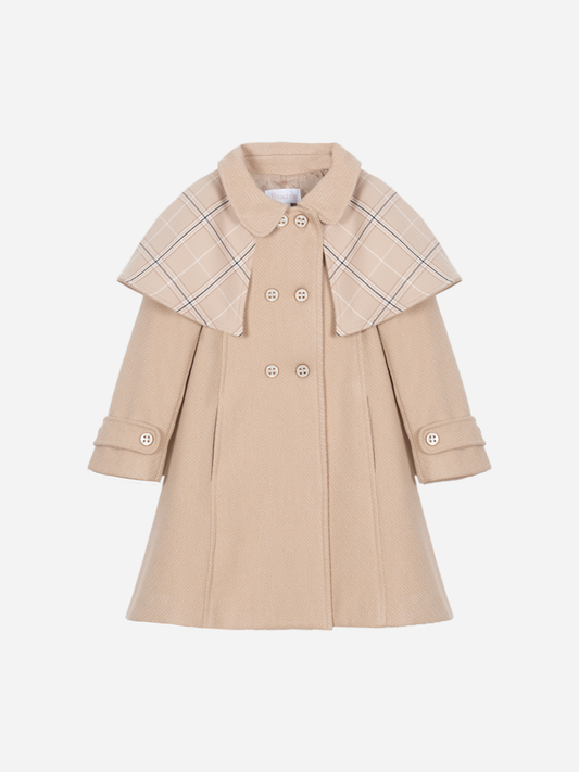 PATACHOU: BEIGE MOUFLON AND PLAID COAT