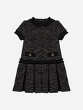 PATACHOU: BLACK TWEED PLEATED DRESS
