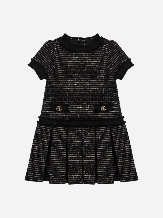PATACHOU: BLACK TWEED PLEATED DRESS