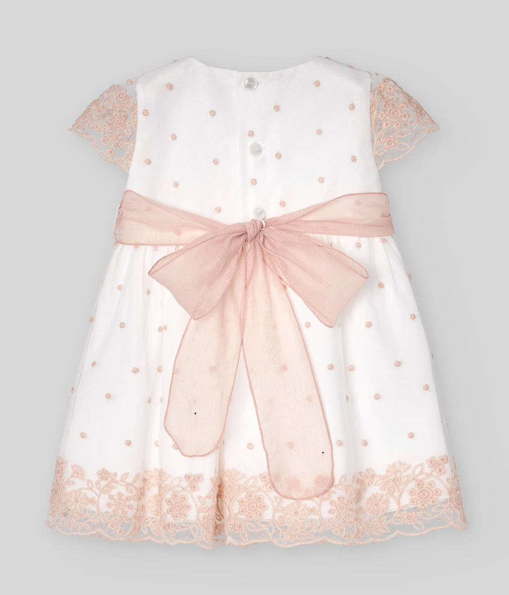 PAZ RODRIGUEZ: “Ceremonia” Woven White and Coral Dress
