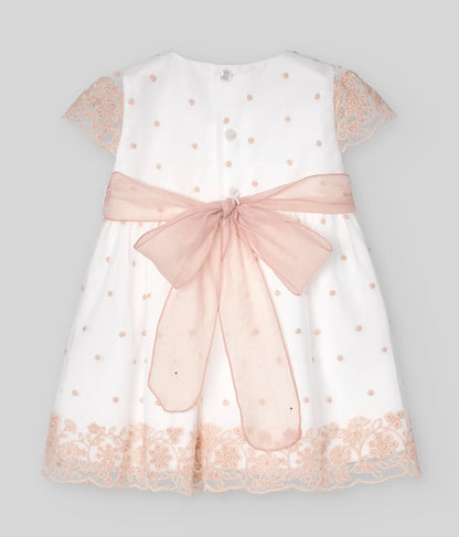 PAZ RODRIGUEZ: “Ceremonia” Woven White and Coral Dress