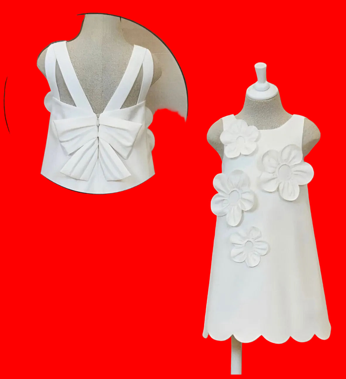 ABEL & LULA : WHITE 3D FLOWERS CREPE DRESS