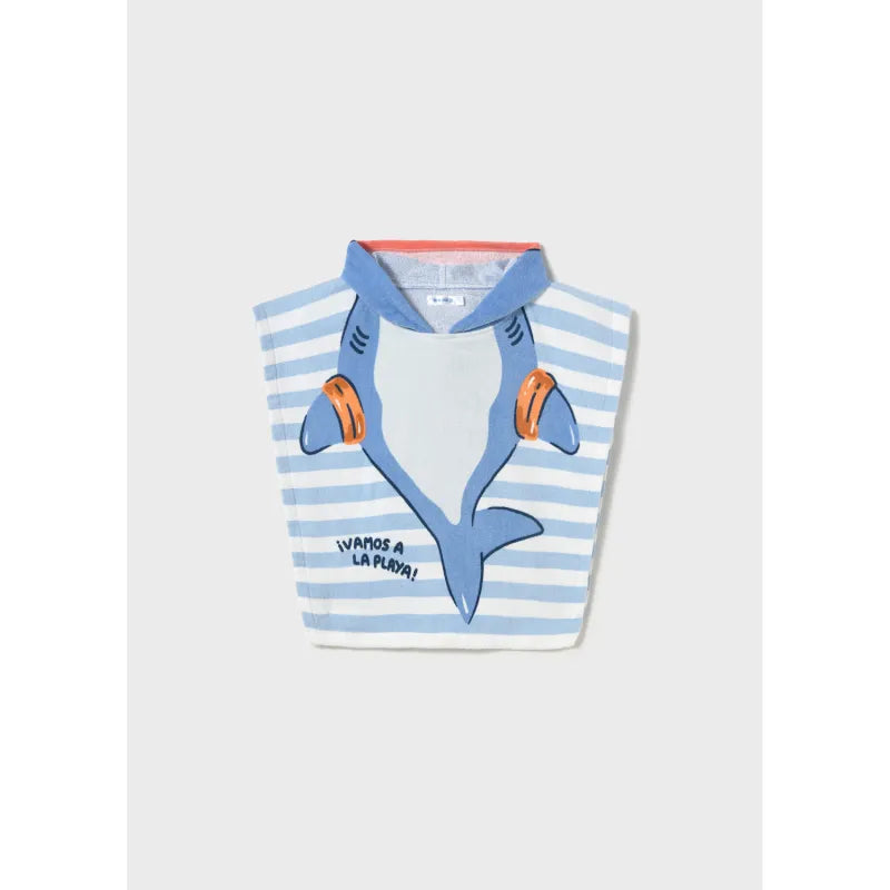 Mayoral: Shark Attack Blue Striped Hooded Childs Poncho Towel