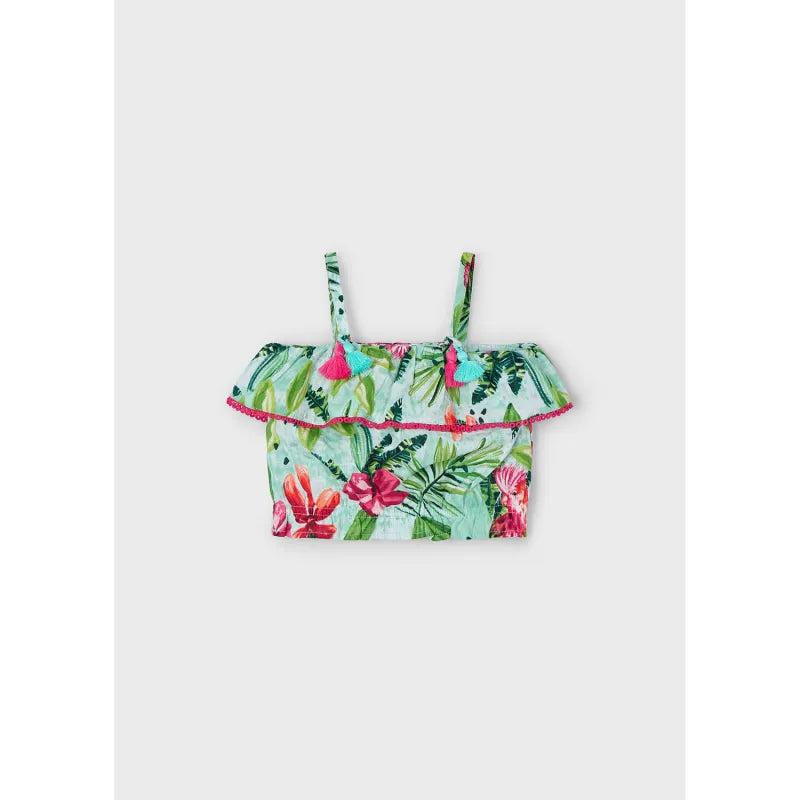 MAYORAL: GIRLS TROPICAL SHORT SET GREEN