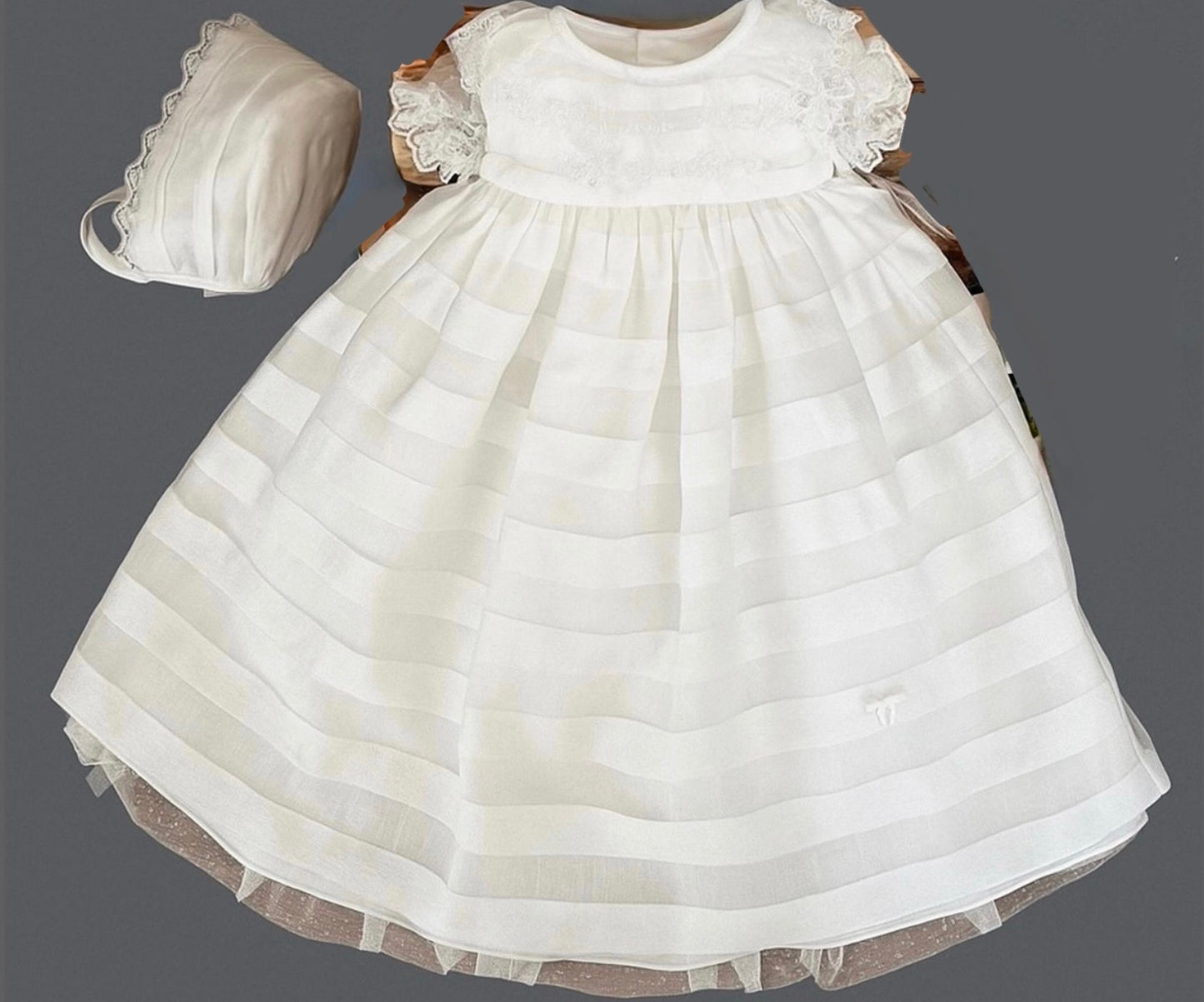 MARTIN ARANDA: Striped Lace Baptismal Gown