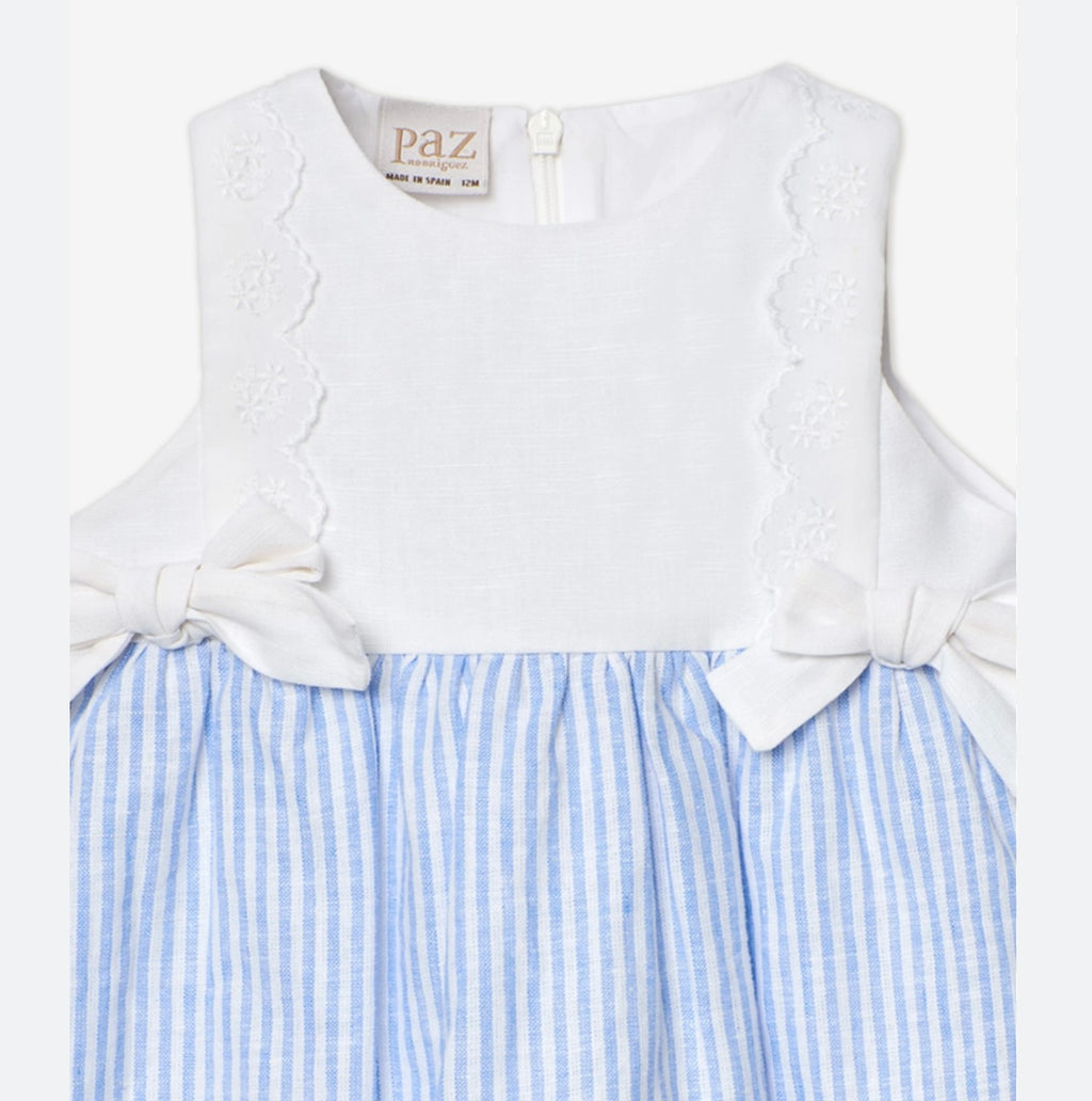 PAZ RODRIGUEZ: “DORNA” Woven White with Blue Striped Dress