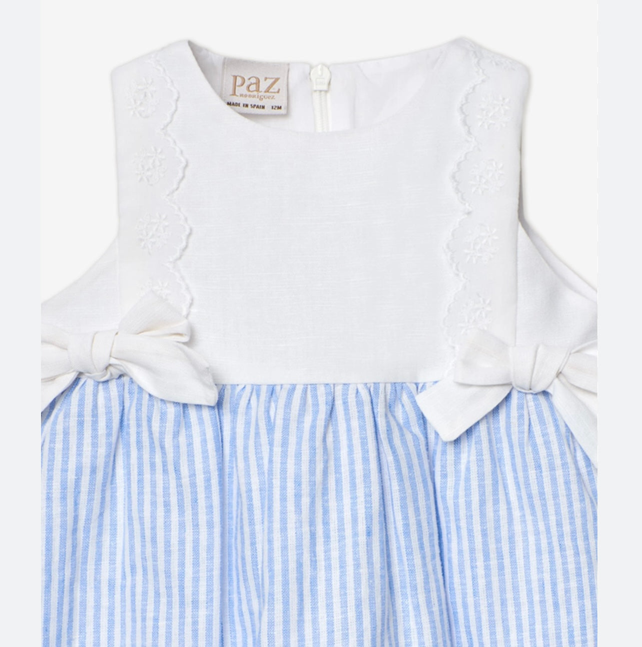 PAZ RODRIGUEZ: “DORNA” Woven White with Blue Striped Dress