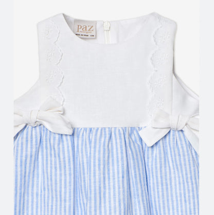 PAZ RODRIGUEZ: “DORNA” Woven White with Blue Striped Dress