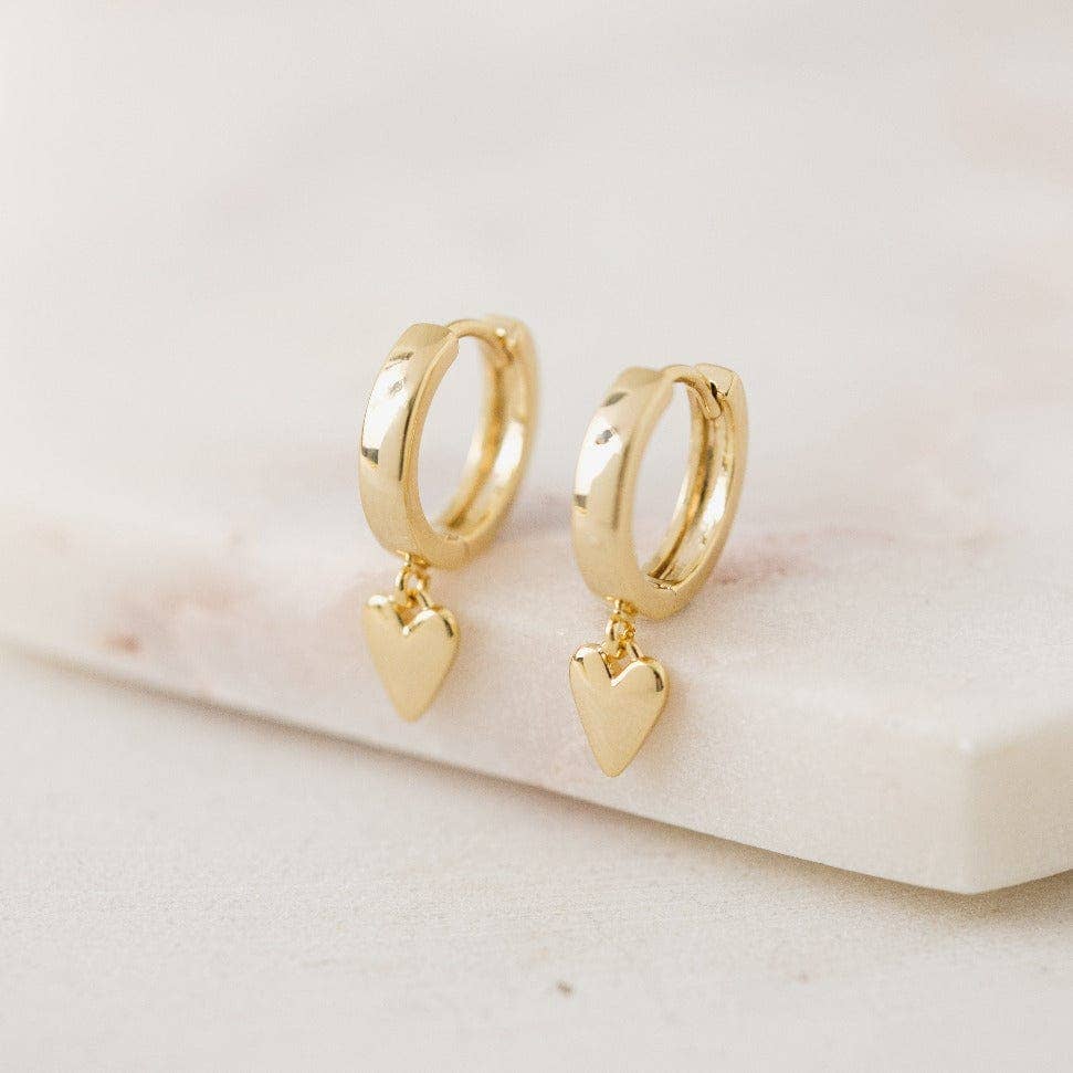 Everly Heart Huggie Drop Hoop Earrings